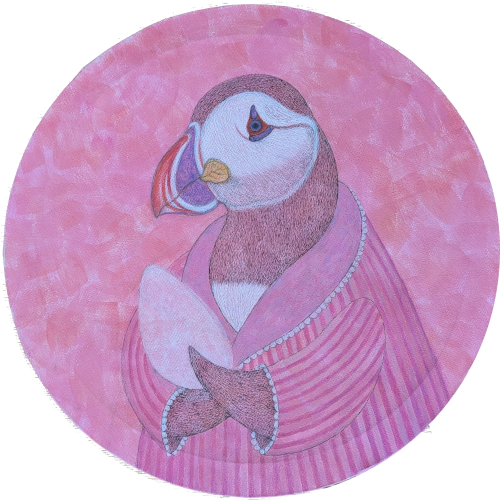 Puffin with egg