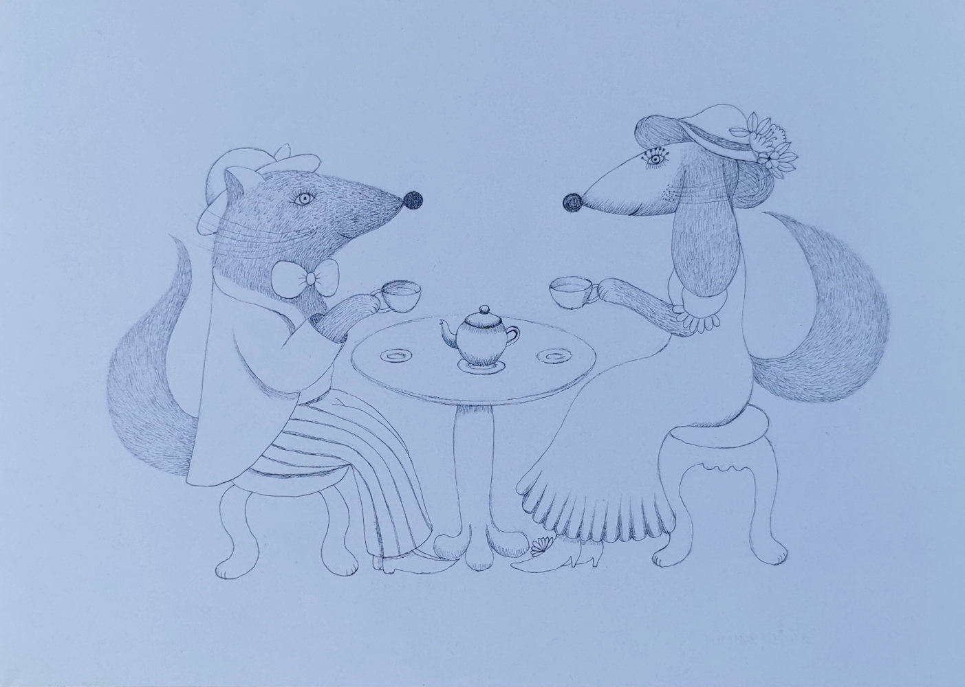 animals having a tea party drawing