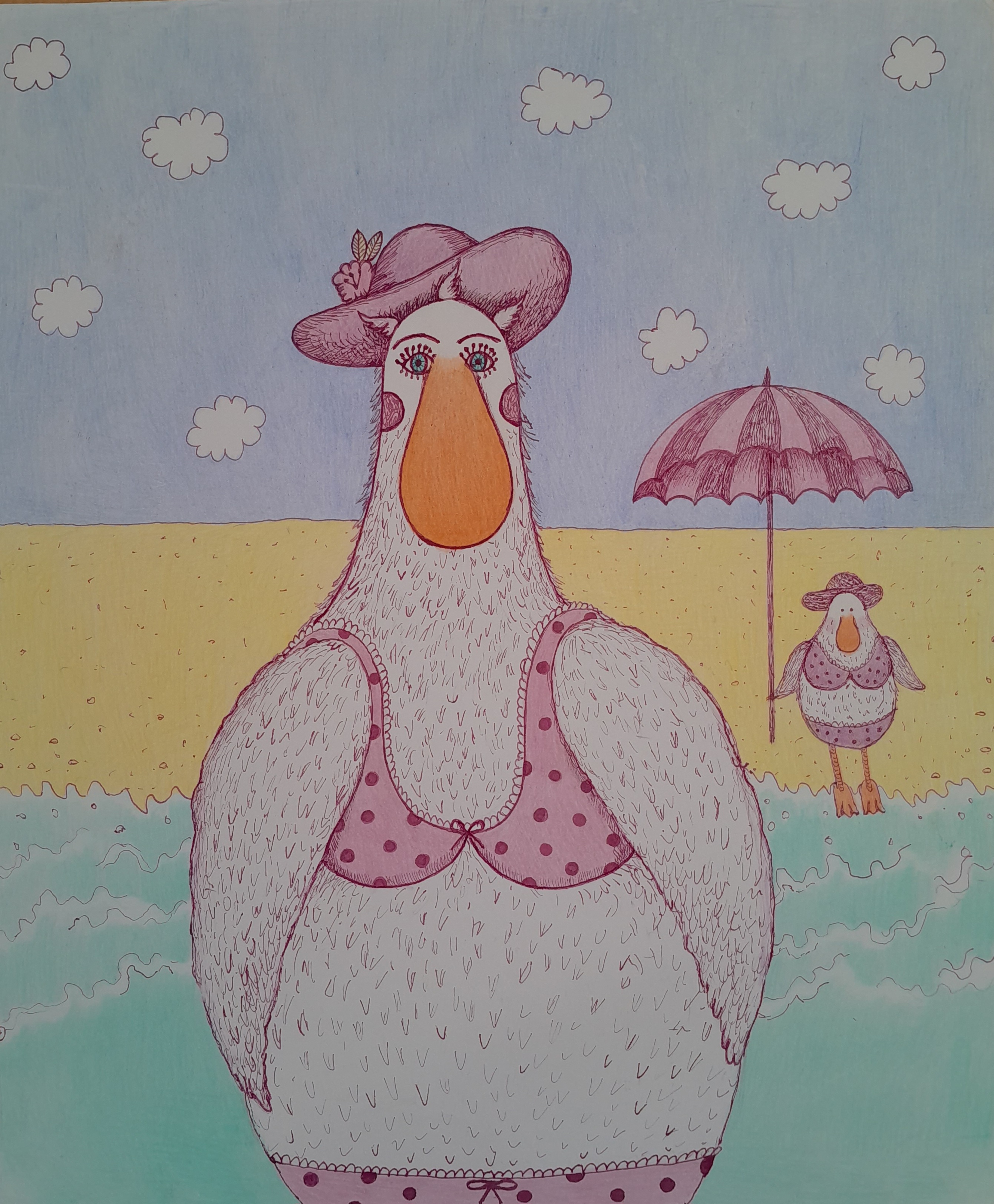 Summer holiday fat ducks painting