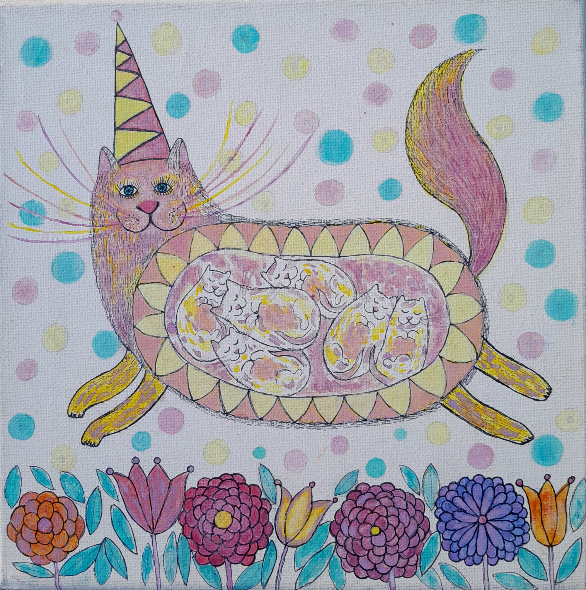 Strange cat with babies in belly painting