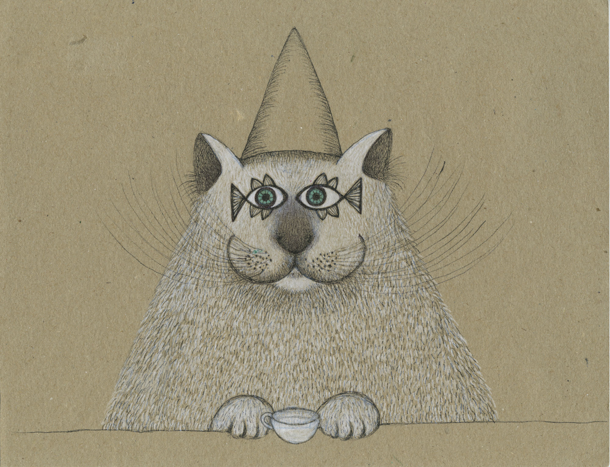 happy fat cat having a birthday party and drinking some herbata