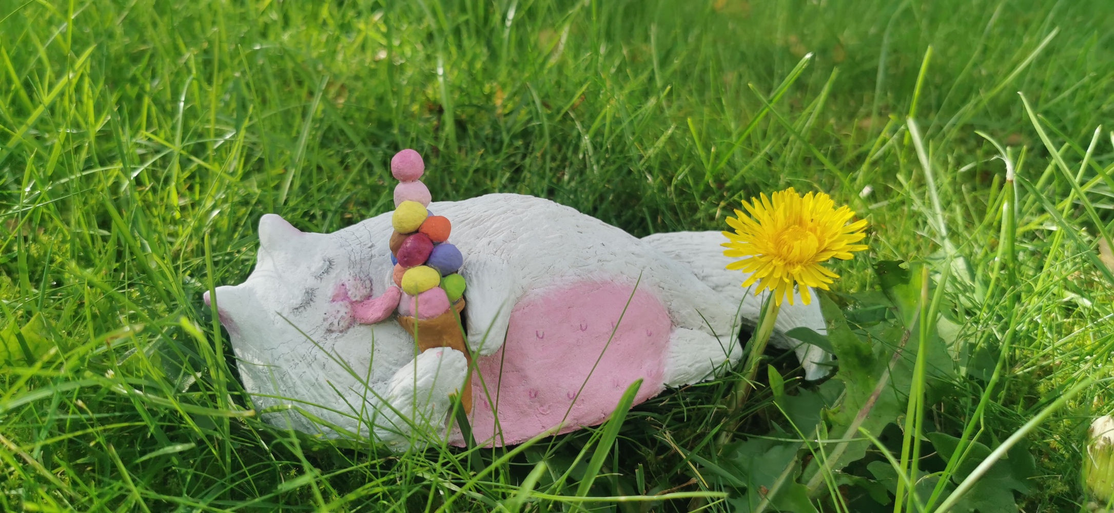 fat cat enjoying ice cream - papermache sculpture